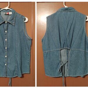 Arizona Jean Co Women's Denim Blue Sleeveless Size XL TOP-OPEN BACK